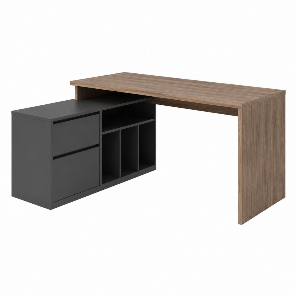 Schreibtisch mit Stauraum Schwarz Nussbaum MDF rechteckig 140 x 60 x 75 cm