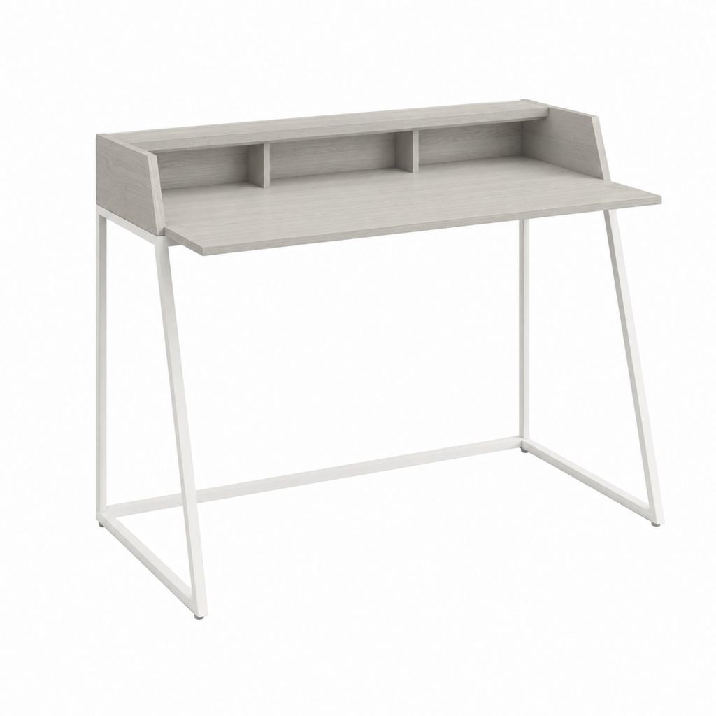 Schreibtisch mit Aufsatz hellgrau und weiß aus melaminbeschichteter MDF-Platte und Stahl 100 x 50 x 90 cm