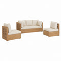 3-teiliges Gartensofa Set Beige aus massivem Akazienholz mit Polyesterkissen 2 Sessel 75 x 75 x 70 cm Sofa 180 x 75 x 70 cm