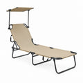 Klappbare Gartenliege Beige aus Stahl und Polyester mit Sonnendach 190 x 58 x 95 cm