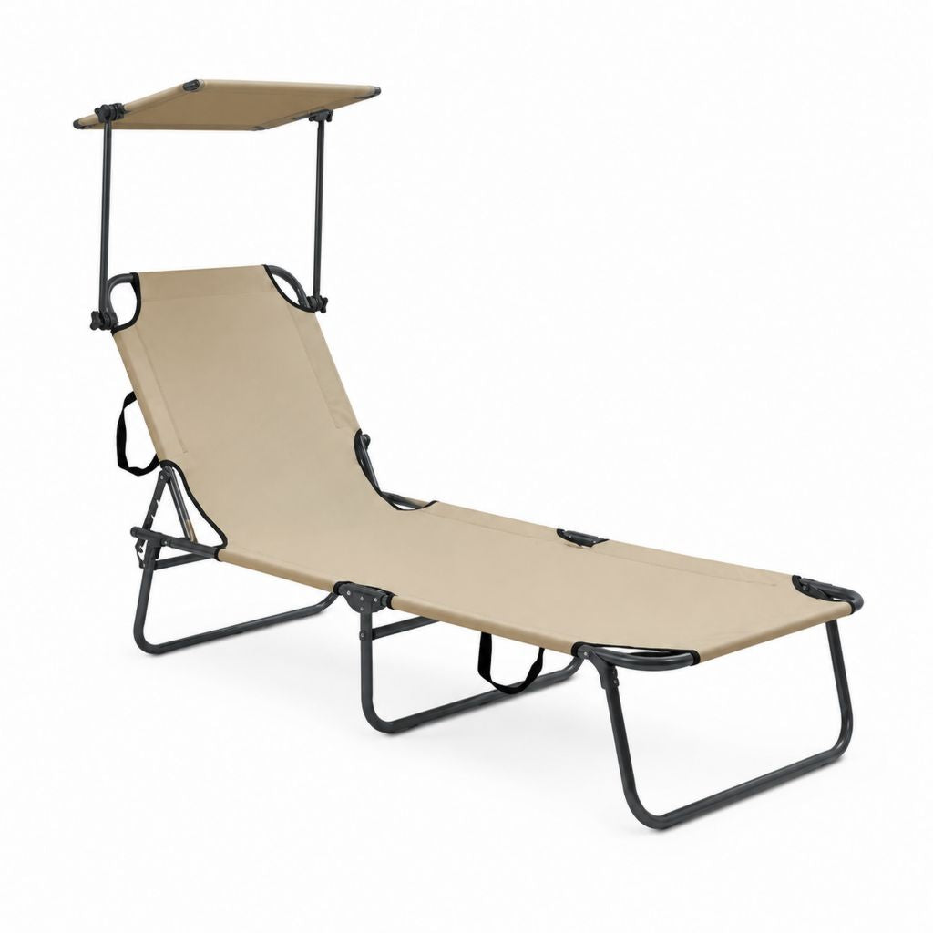 Klappbare Gartenliege Beige aus Stahl und Polyester mit Sonnendach 190 x 58 x 95 cm