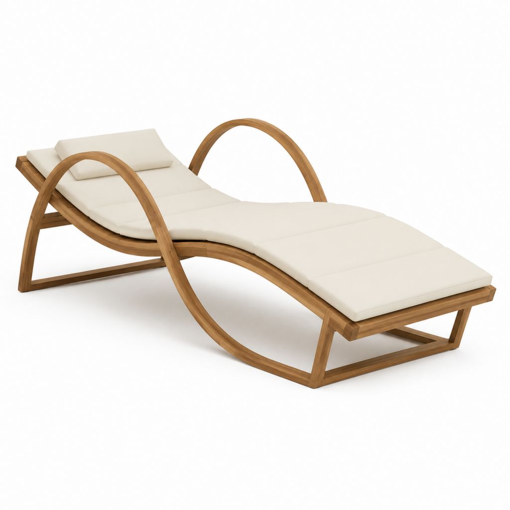Gartenliege mit Auflage Creme aus massivem Akazienholz geschwungen 200 x 70 x 85 cm
