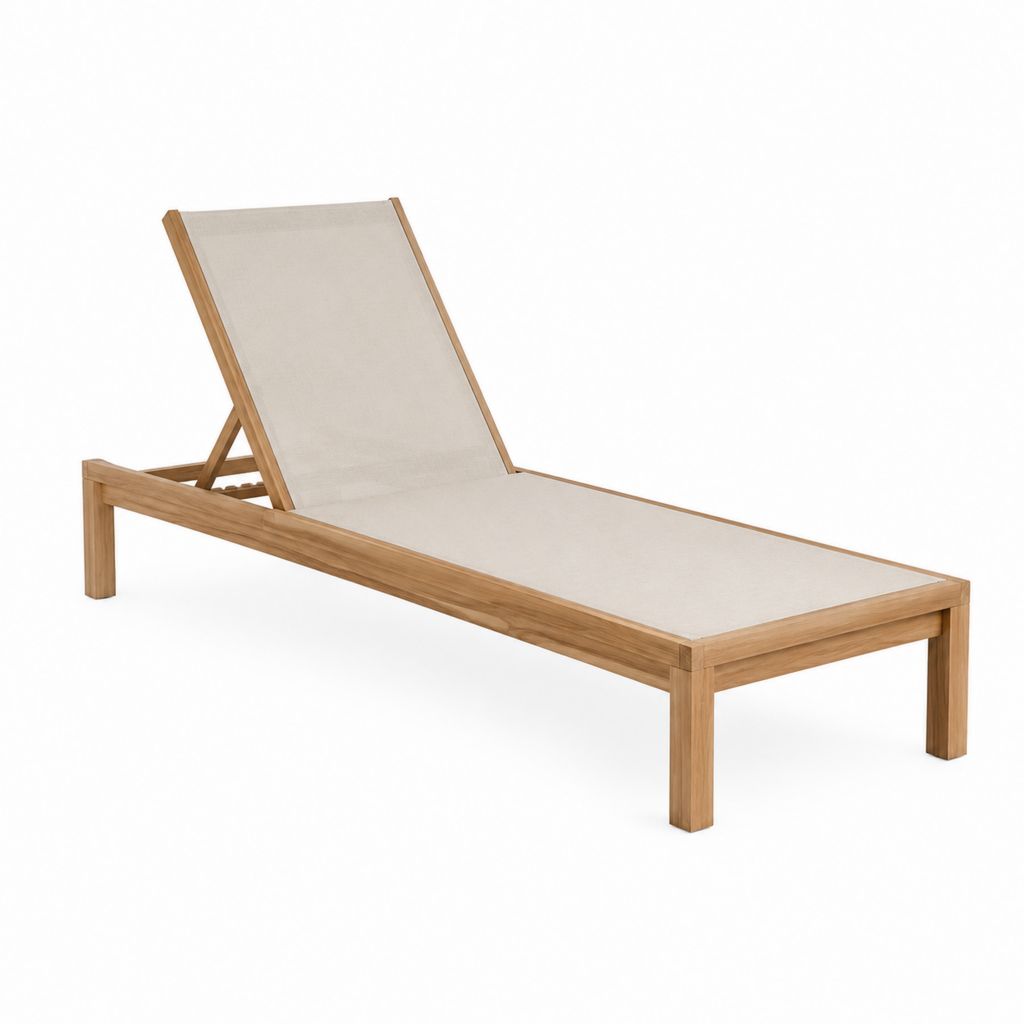Verstellbare Gartenliege Natur aus Teakholz und Polyestergewebe 200 x 65 x 35 cm