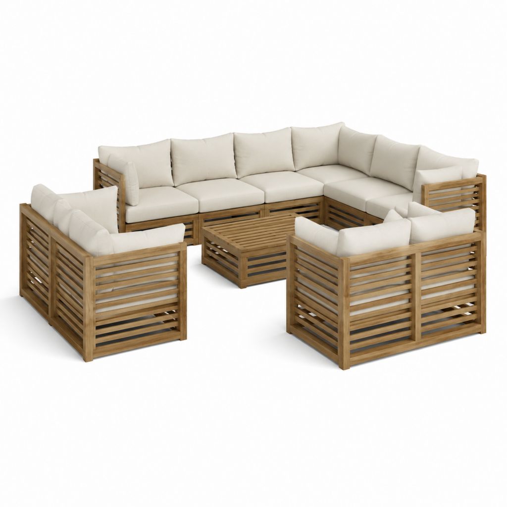 Gartenlounge Set 4-teilig Beige Akazienholz mit Polyesterpolstern Ecksofa 250 x 250 x 75 cm