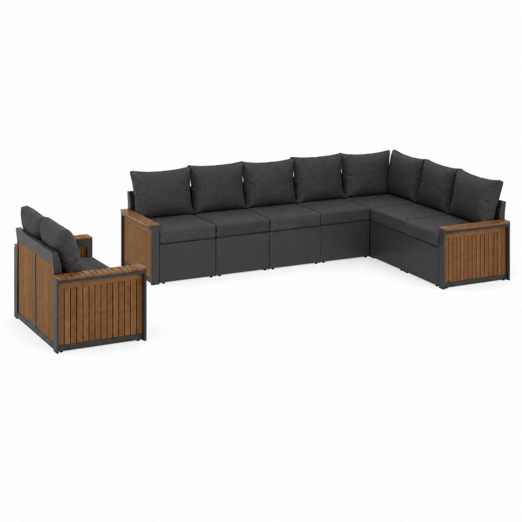 Gartenlounge Gartensofa Set 6-teilig Anthrazit Aluminium Akazienholz L-Form 300 x 230 x 70 cm