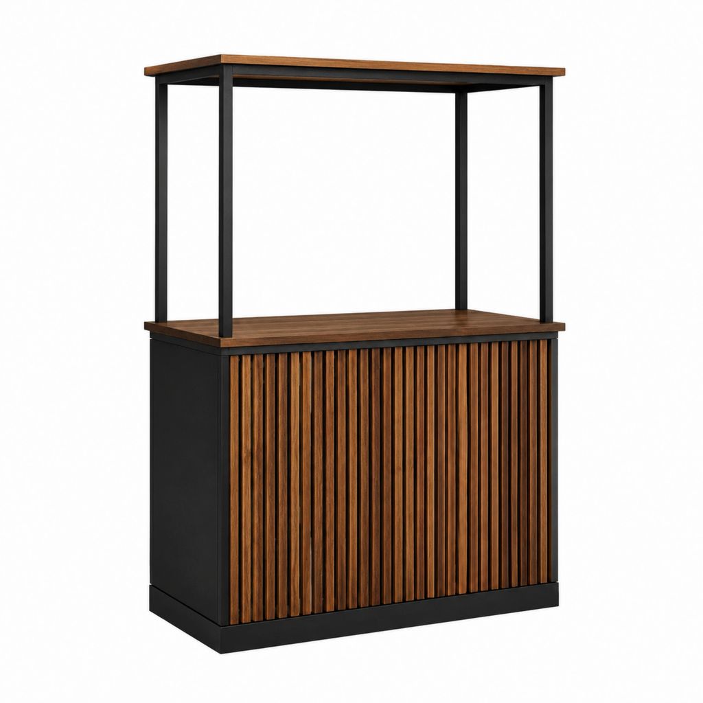 Gartenbar Stehtisch mit Überdachung braun schwarz Stahl Akazien-Massivholz rechteckig 120 x 60 x 200 cm