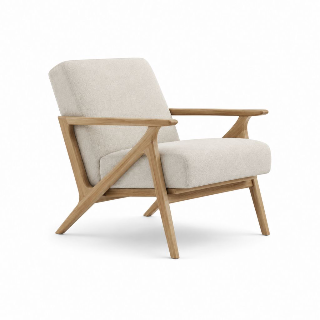 Polstersessel Beige mit massivem Eichenholzgestell 76 x 70 x 82 cm