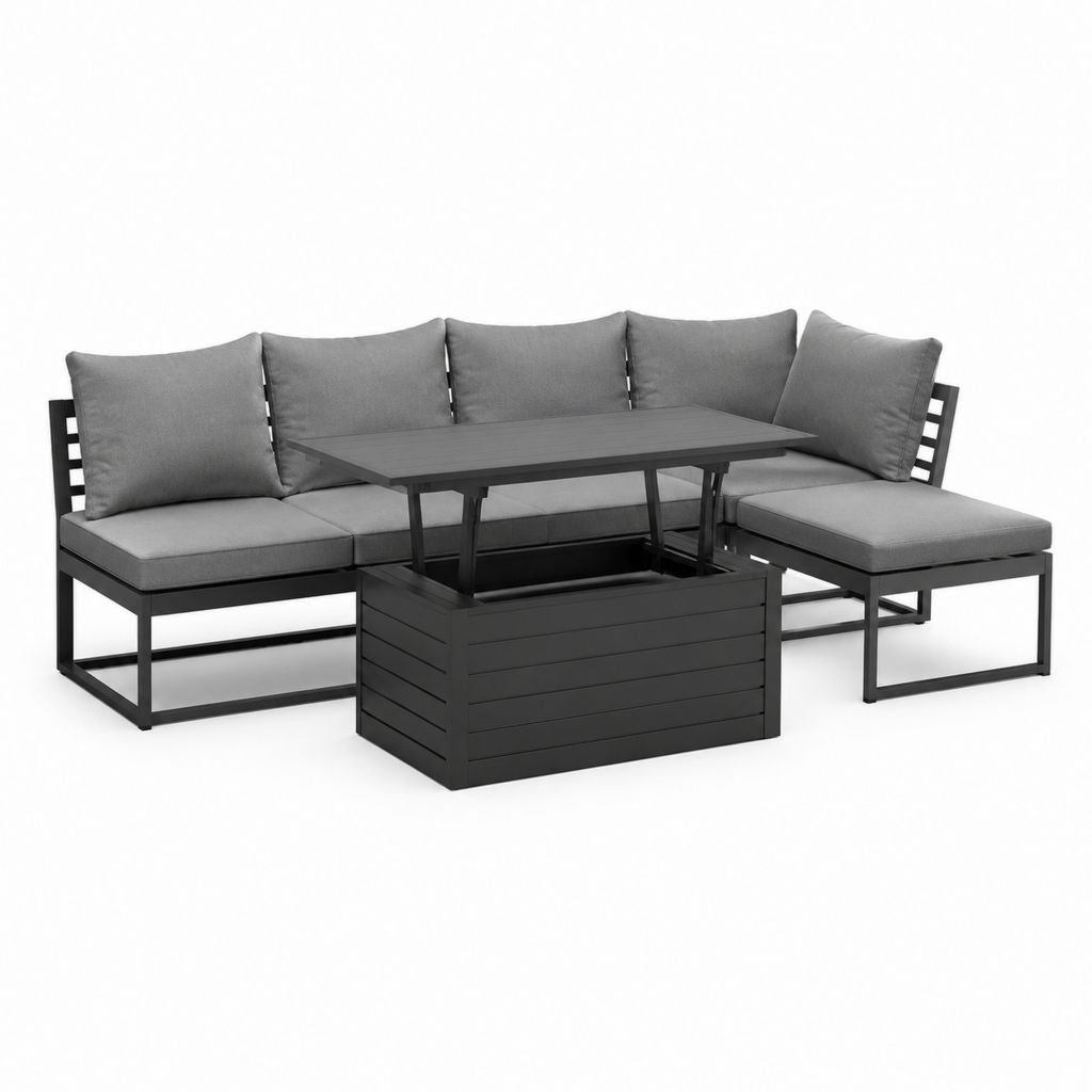 Gartenlounge Set Ecksofa Anthrazit Stahl Polyester L-Form 250 x 190 cm