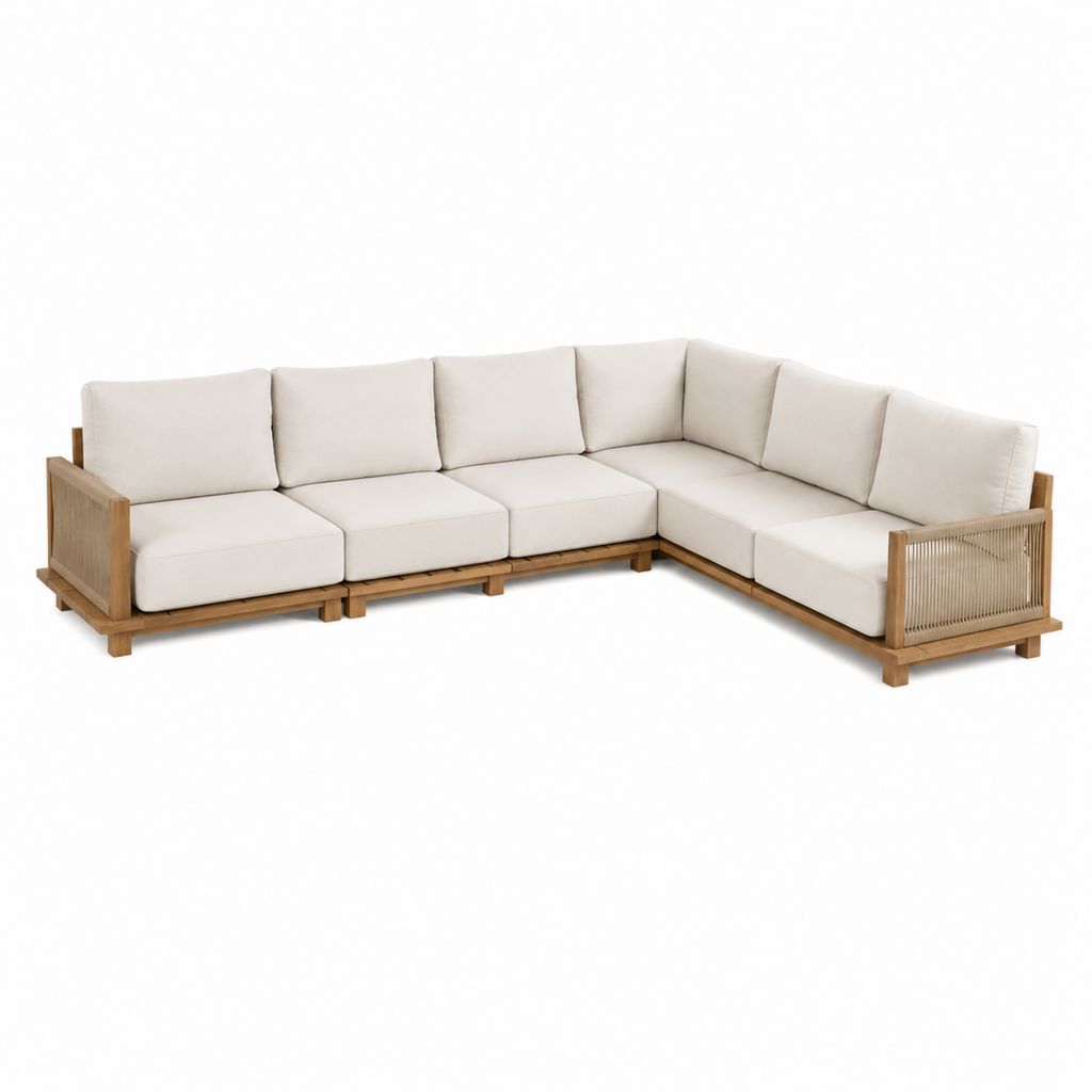 Garten Ecksofa 5-Sitzer Beige aus massivem Akazienholz mit Polyesterkissen 270 x 210 x 75 cm