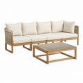 Gartensofa Set 3-Sitzer Natur Beige aus Akazienholz mit Seilgeflecht 240 x 75 x 70 cm