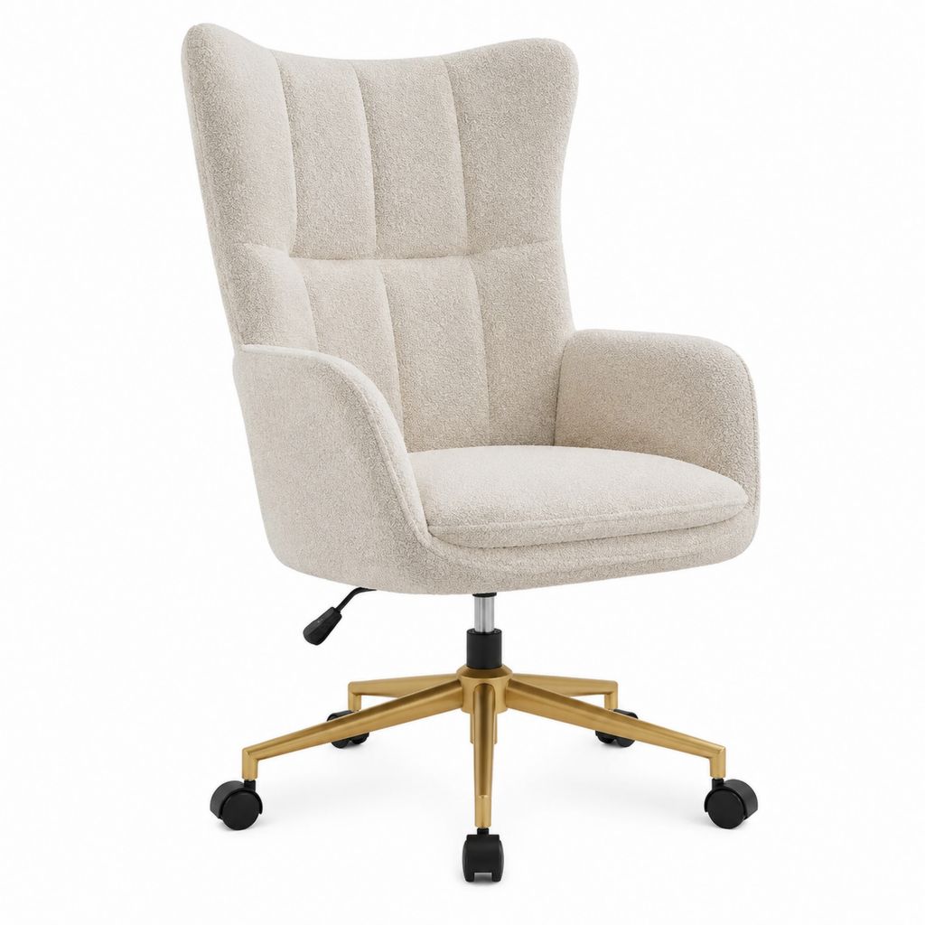 Drehbarer Sessel Creme Polyester-Bouclé mit Rollen Stahlgestell 63 x 66 x 112-122 cm