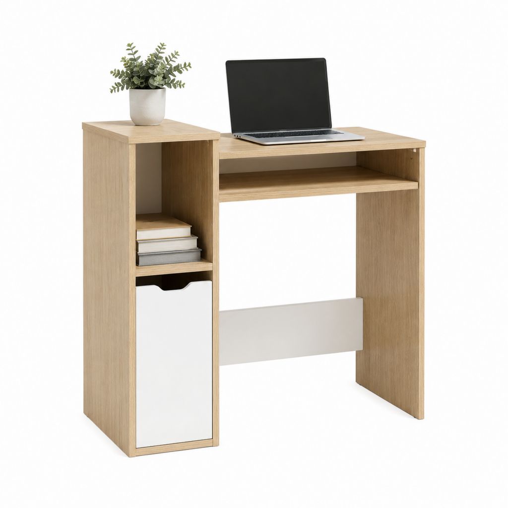 Schreibtisch mit Regal und Schublade Eiche-Optik Weiß Spanplatte 100 x 50 x 75 cm