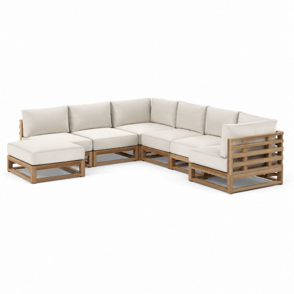 Gartenlounge Ecksofa Set Creme Massivholz mit Polsterauflagen 300 x 230 x 70 cm