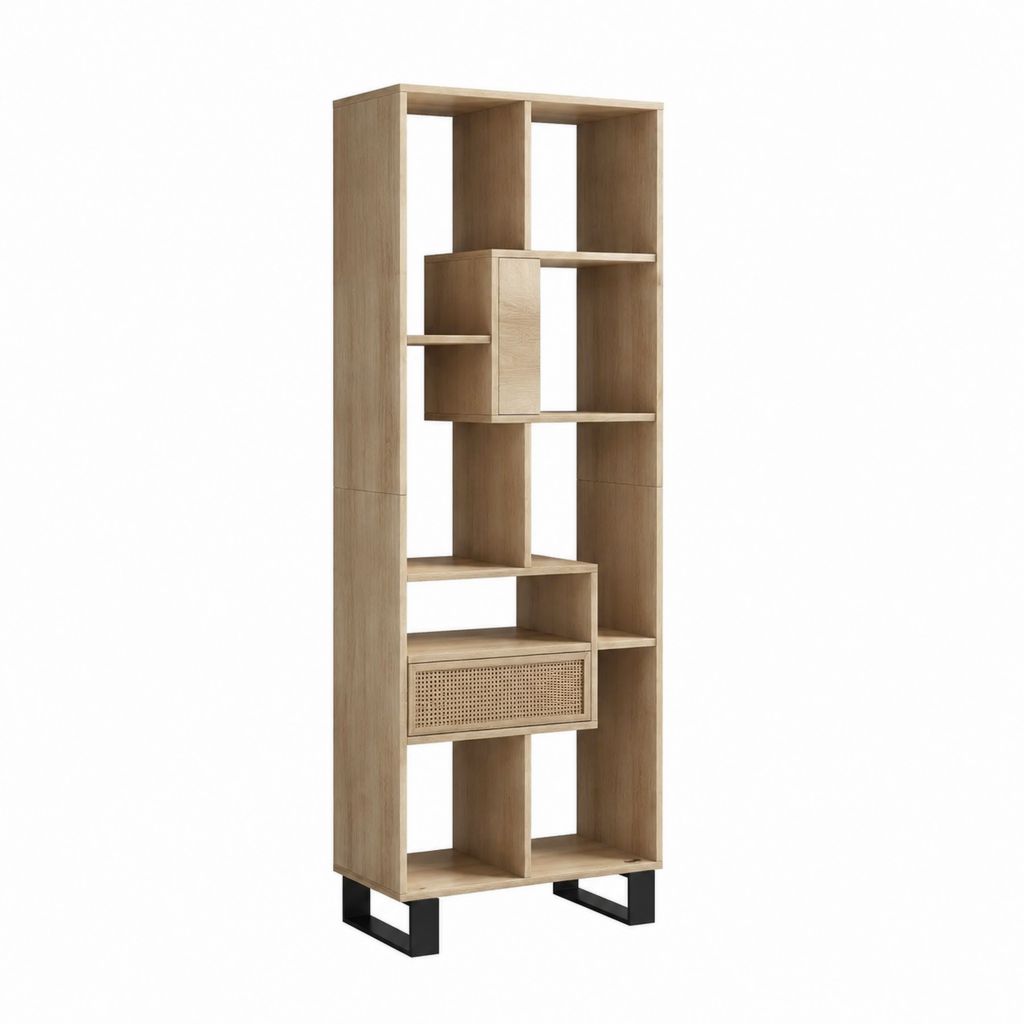 Standregal Eicheoptik mit Schublade und offenen Fächern 80 x 30 x 190 cm