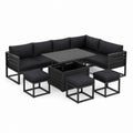 Garten-Loungeset 7-teilig Schwarz pulverbeschichteter Stahl L-Form 210 x 210 x 70 cm