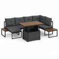 Gartenlounge Set Ecksofa Anthrazit Stahl Polyester Akazienholz 230 x 230 cm mit höhenverstellbarem Tisch