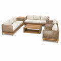 5-teiliges Gartensofa-Set Beige Akazienholz Polypropylen-Seilgeflecht mit 2 Dreisitzern 220 x 85 x 75 cm 2 Sesseln 85 x 85 x 75 cm und Couchtisch 120 x 70 x 45 cm