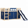 Kinderhochbett mit Rutsche Naturholz Dunkelblau Kiefernholz 90 x 200 cm