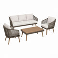 Gartensofa Set 4-teilig Grau Beige Polyrattan Aluminium Rechteckig mit 3-Sitzer 195 x 78 x 75 cm