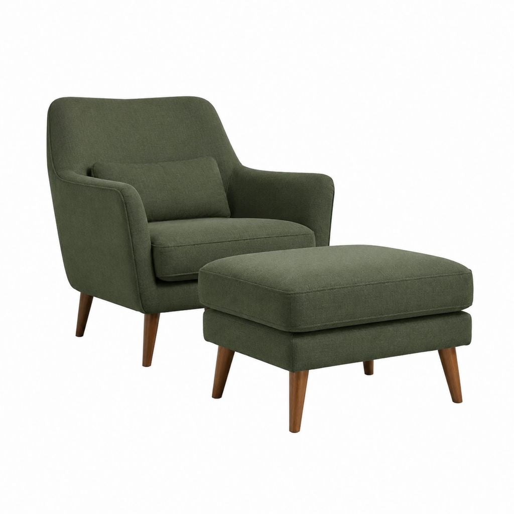 Sessel mit Hocker Olivgrün Polyesterbezug und Massivholzbeinen 78 x 81 x 86 cm