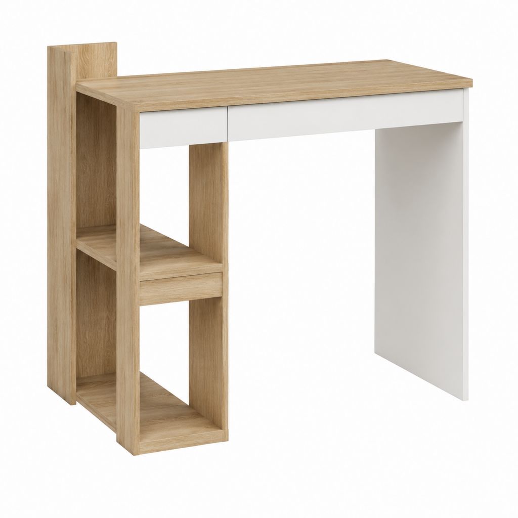 Schreibtisch mit Regal und 2 Schubladen Eiche Weiß Spanplatte rechteckig 120 x 50 x 75 cm