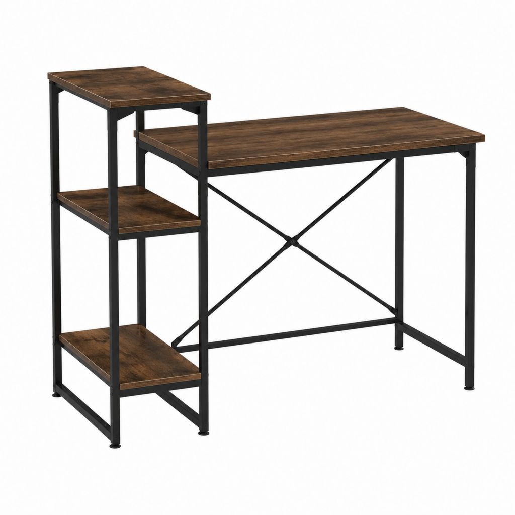 Schreibtisch mit 3 Ablagen Braun Schwarz Spanplatte Stahl rechteckig 120 x 60 x 120 cm