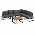 5-Sitzer Gartenlounge Ecksofa Set Anthrazit Stahl Akazienholz 250 x 250 cm mit Couchtisch