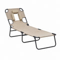 Klappbare Gartenliege Beige mit Gesichtsausschnitt Stahlgestell Textilene 191 x 58 x 27 cm