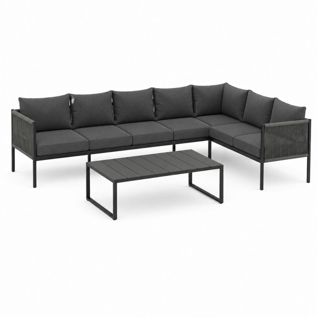 Gartenlounge Set Ecksofa 5-Sitzer Anthrazit Aluminium Polyester 250 x 190 x 65 cm mit Couchtisch